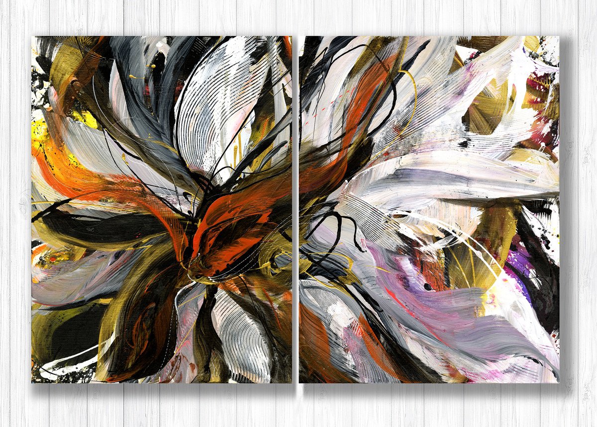 Abstract Botanical Acrylic Painting By Kathy Morton Stanion, 36 X 24", Bohemian Lullaby Diptych, Original Artwork