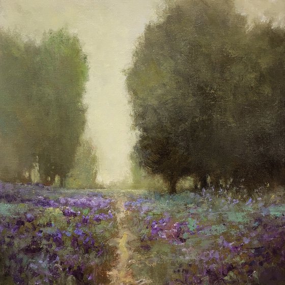 Iris Meadow 201012, flower field impressionist landscape oil painting