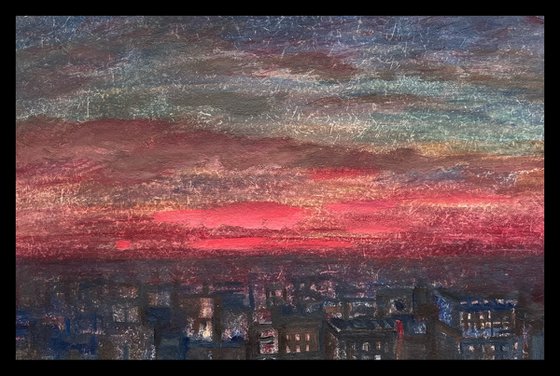 Sunset over the city artwork