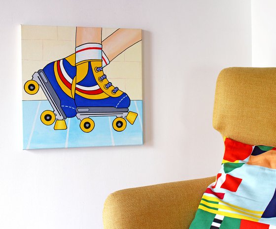 Retro Roller Skate Pop Art Painting on Square Canvas
