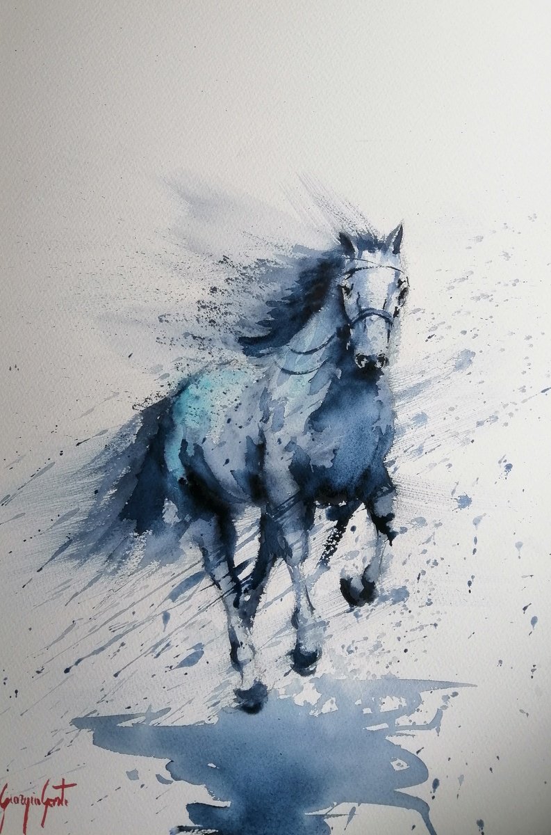 Expressive Animal Watercolour By Giorgio Gosti, 14 X 21, Horses 18, Original Artwork