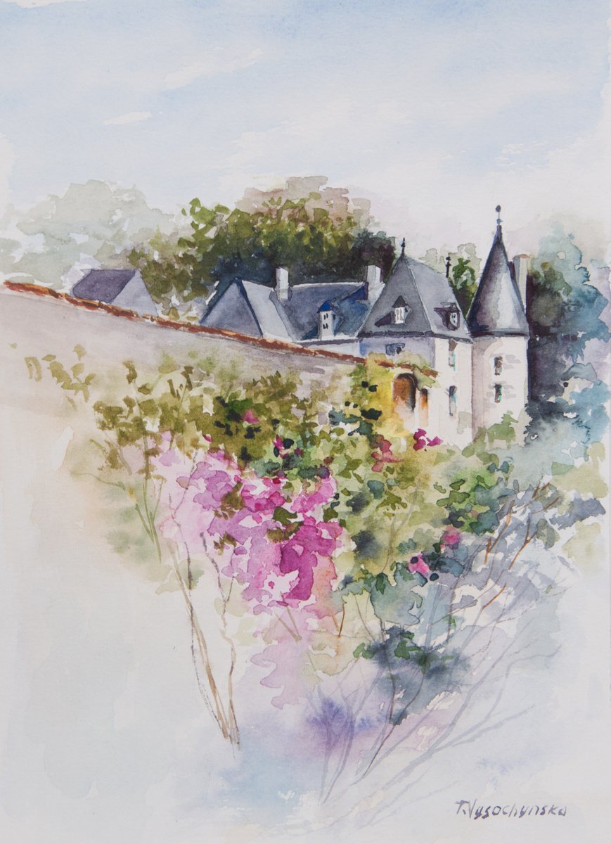 Castle in France. Watercolor painting. 7 x 9in. by Tetiana Vysochynska