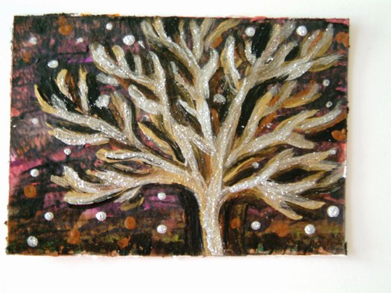 STARRY NIGHT-Original ACEO with beautiful Silver texture Gift of art