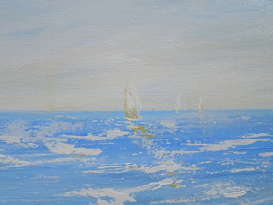 FREEDOM. Abstract Ocean Light Blue Acrylic Painting on Canvas, Contemporary Seascape, Coastal Art