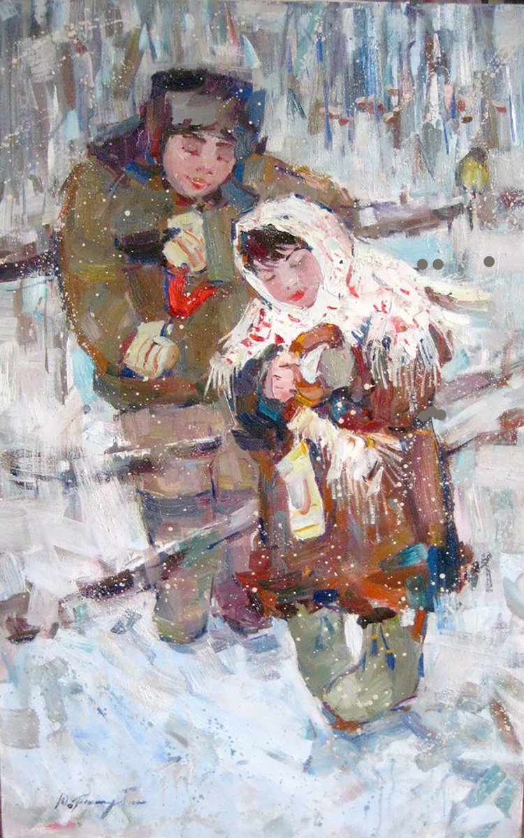 Impressionistic Portrait Oil Painting By Yuliia Pastukhova, 28 X 43", Christmas Children