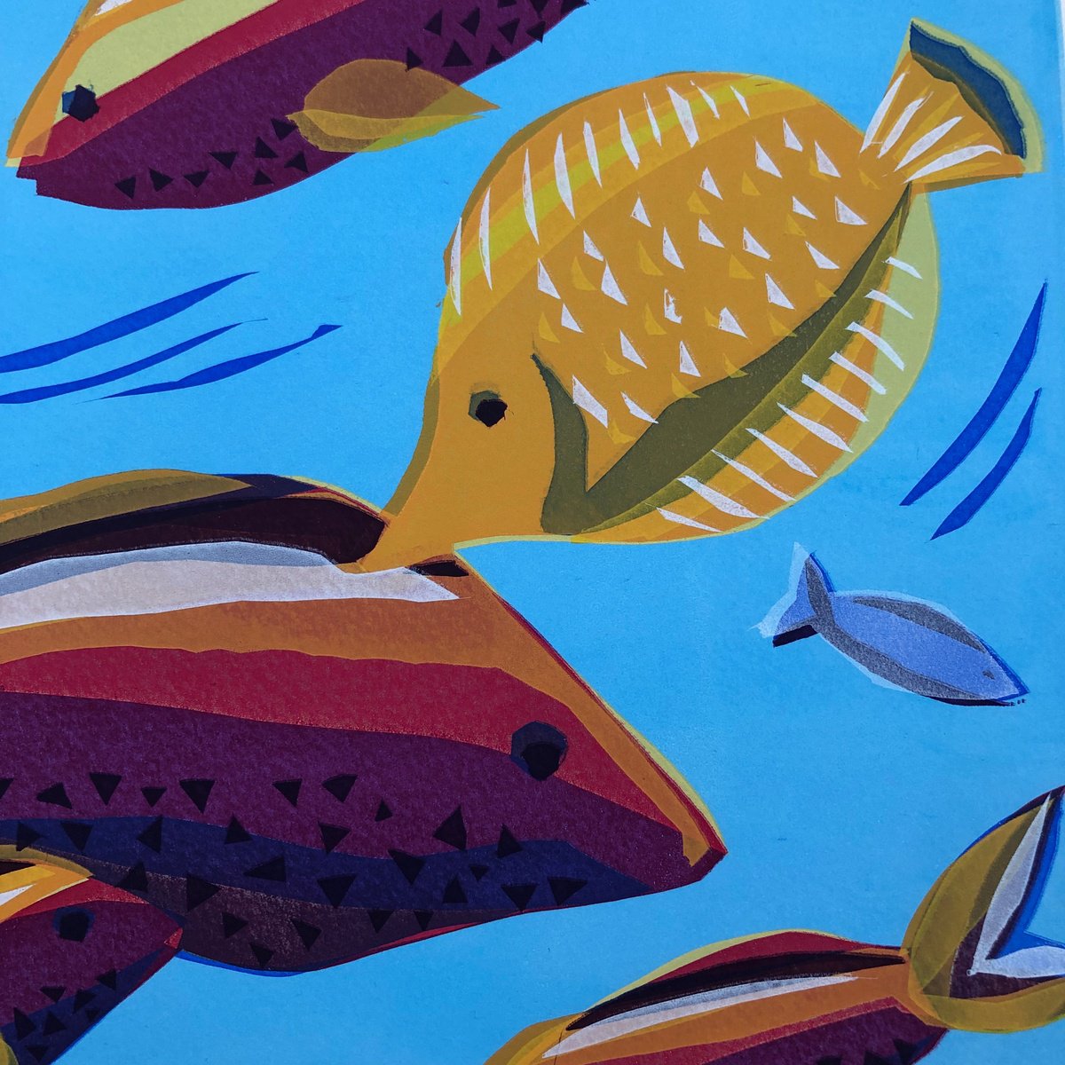 Illustrative Screenprint , Jazz Fish By Marian Carter, 15 X 15, Artwork For Sale On Artfinder