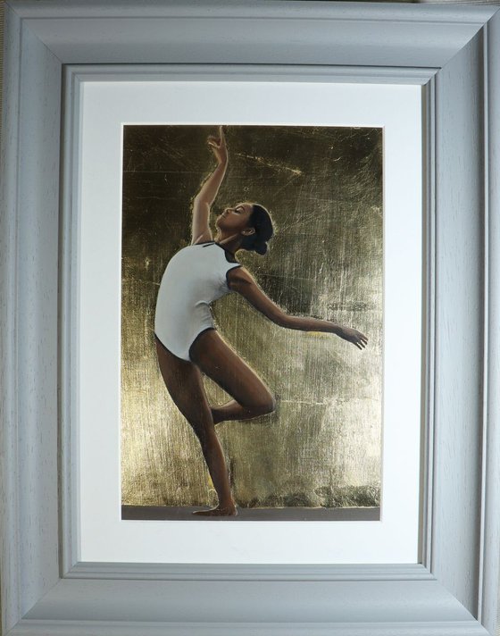Defying Gravity , 24K Gold Leaf, Contemporary Ballet, Dancer on Pointe, Ballet Oil Painting, Ballerina, Framed Art