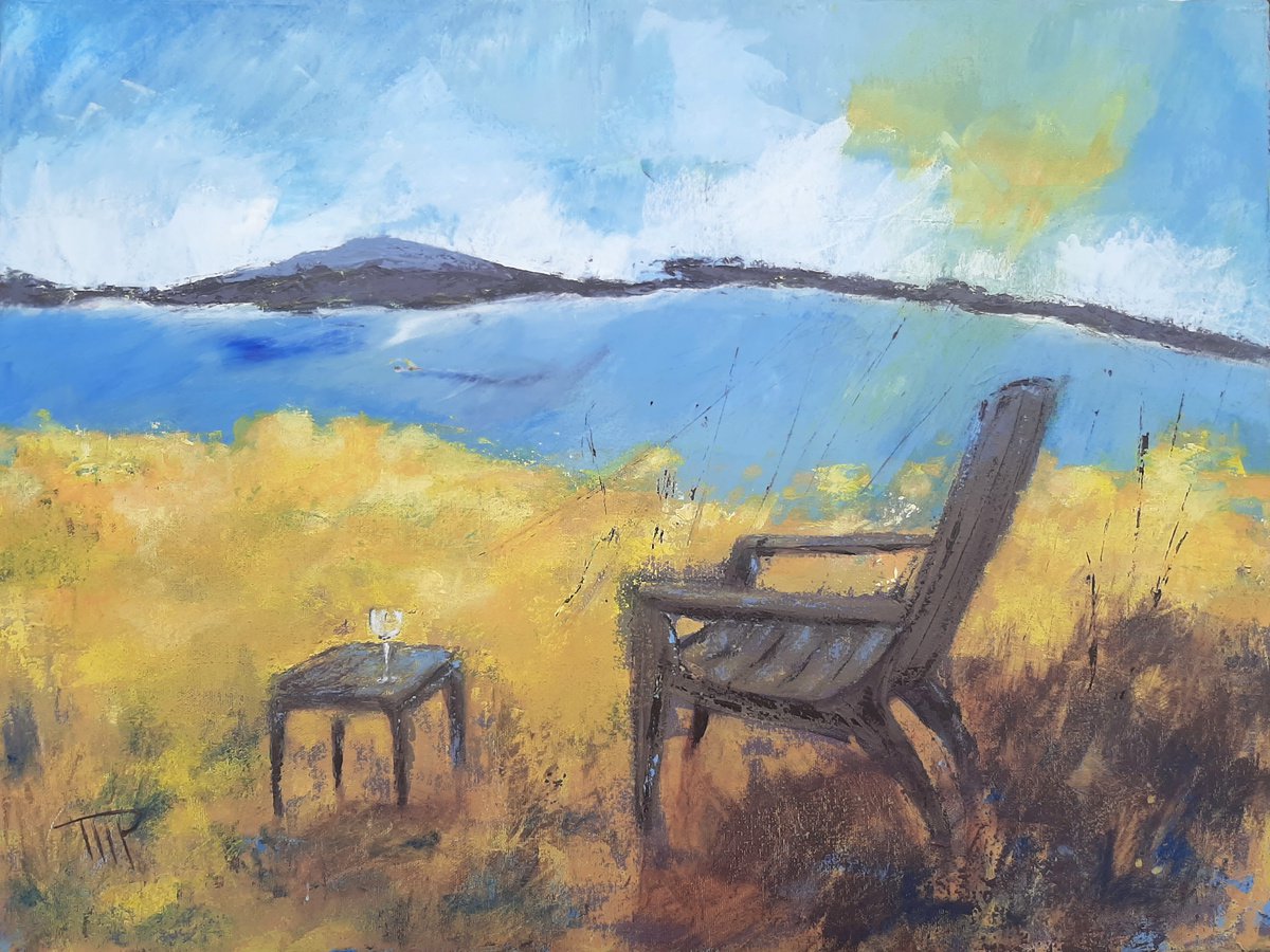 Expressive Landscape Acrylic Painting By Michele Paris, 24 X 18", Douce Apres-Midi Au Lac #258, Original Artwork