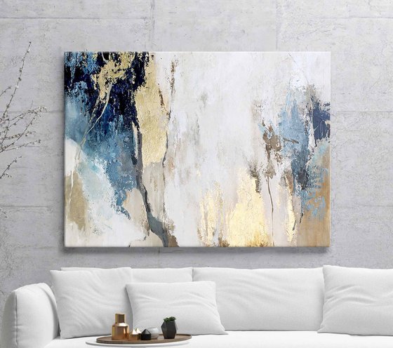 "Avalanche" Blue and gold abstract art