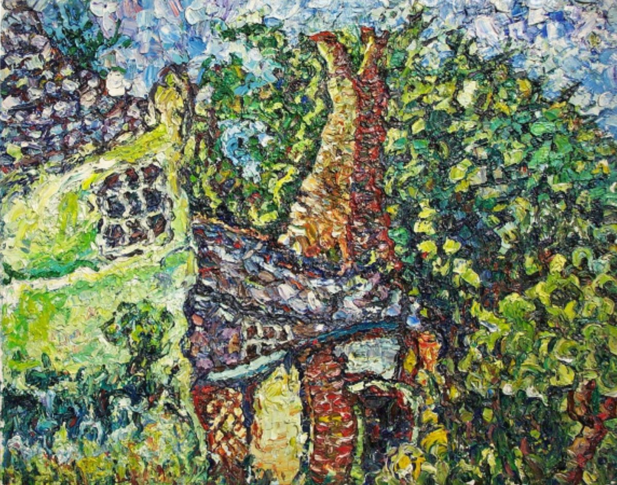 Expressive Landscape Oil Painting By Richard Meyer, 19 X 16", The Tall Chimney, Original Artwork