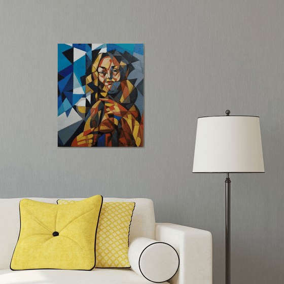 In front of the mirror (60x50cm, cubism, oil painting, ready to hang)