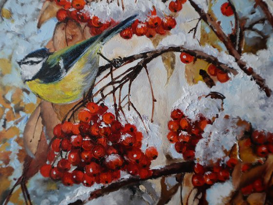 Snowy Rowan Basket and Winter Birds