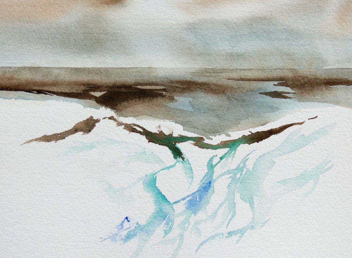 Impressionistic Landscape Watercolour By Hal Bohner, 12 X 9, Foggy Dunes 1, Original Artwork