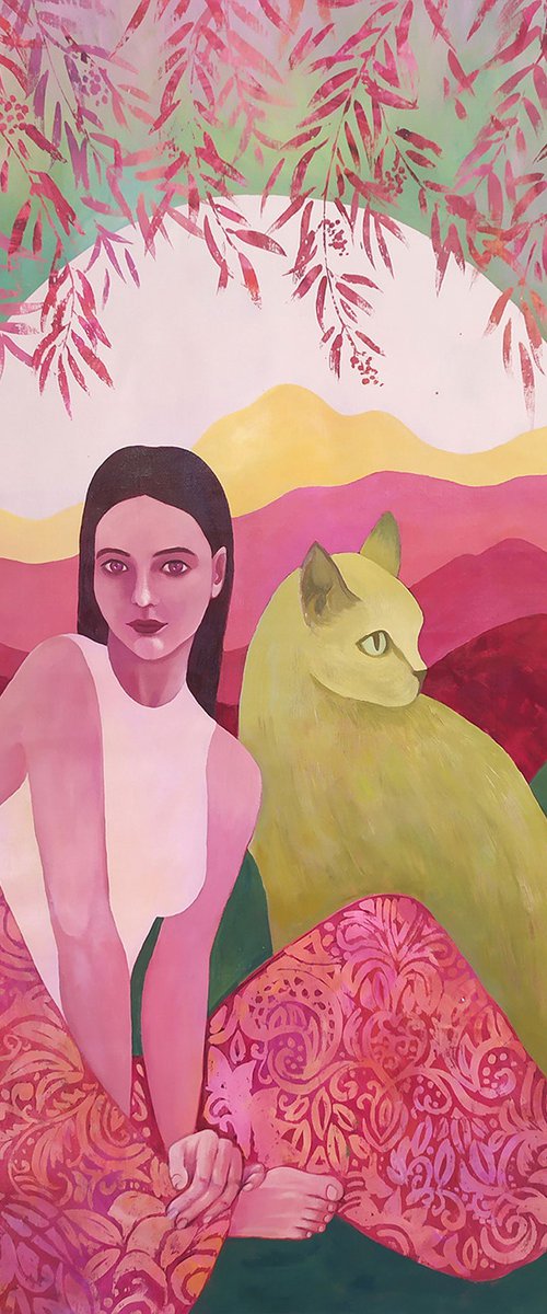 Girl with a yellow cat by Ekaterina Prisich