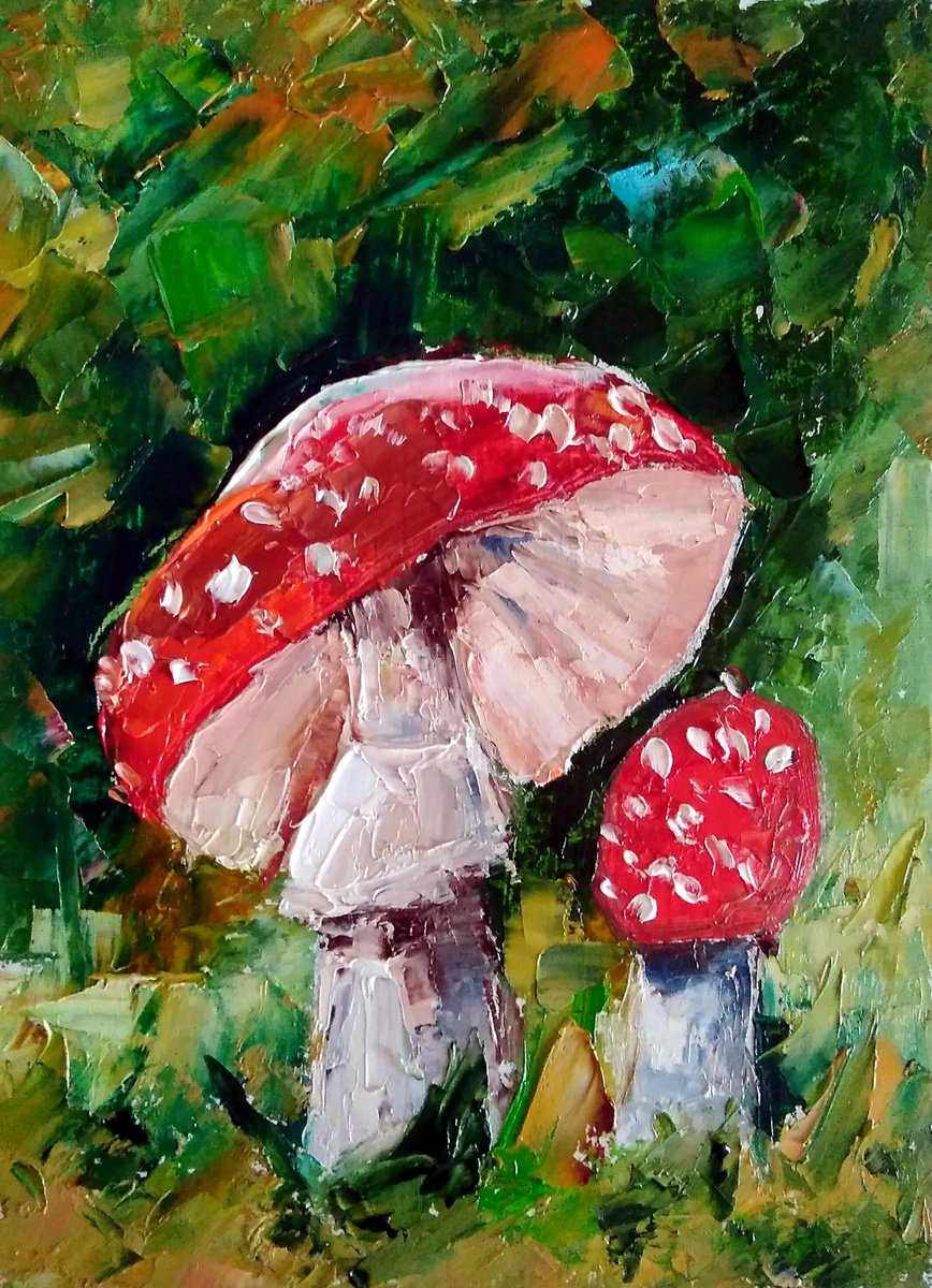 Mushrooms Painting Original Art Fly Agaric Artwork Mushroom Still Life Wall Art by Yulia Berseneva