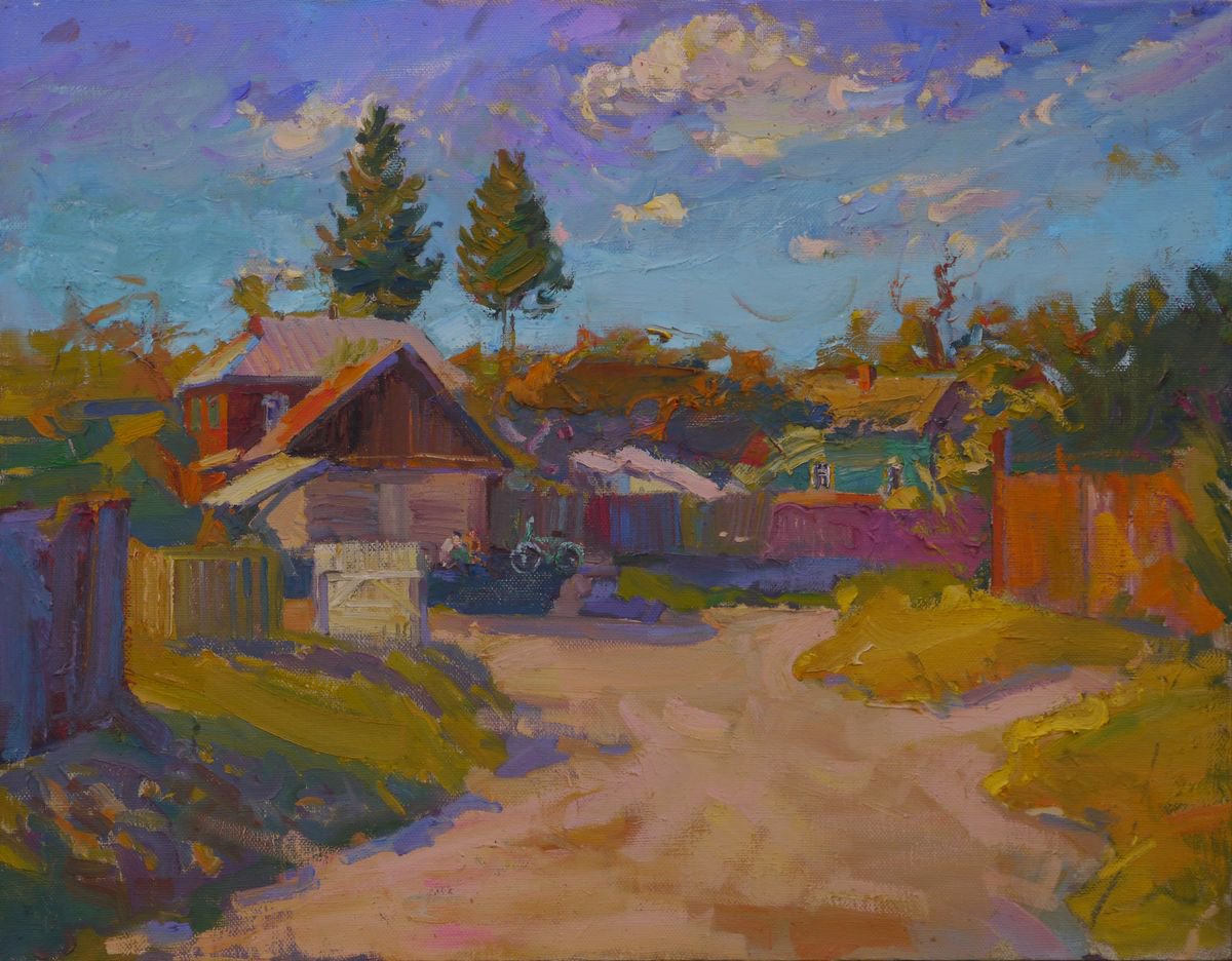 Impressionistic Landscape Oil Painting By Victor Onyshchenko, 35 X 28", Lane In Sednev, Original Artwork