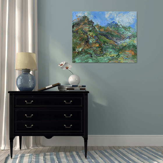 MOUNTAIN LANDSCAPE - landscape art, Caucasus, mountainscape, mountain, expressive  73x92