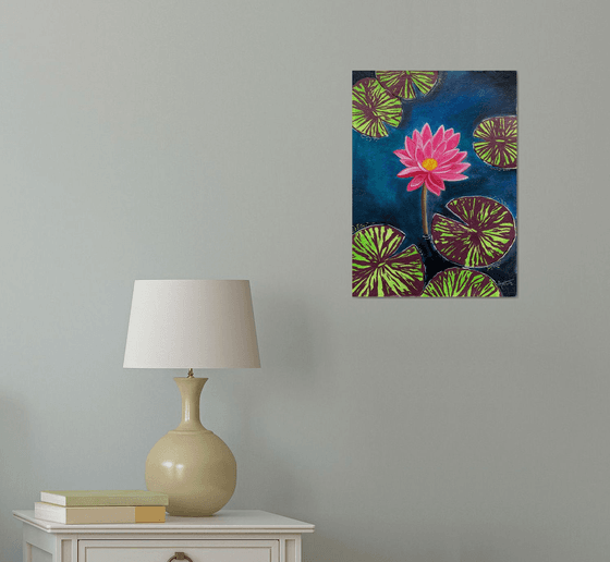 Pink Water lily on Indian handmade paper