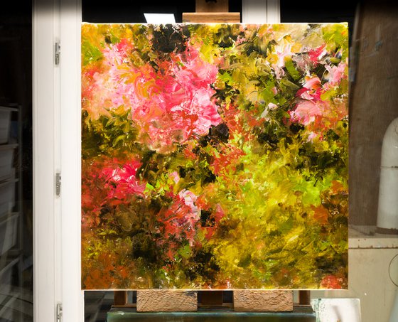 Flowers in the garden - Floral abstraction - Impasto oil painting