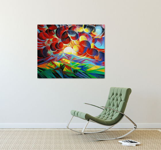 Sunset (100x80cm, cubism, oil painting)