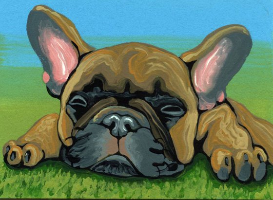 ACEO ATC Original Painting French Bulldog Frenchie Dog Art-Carla Smale