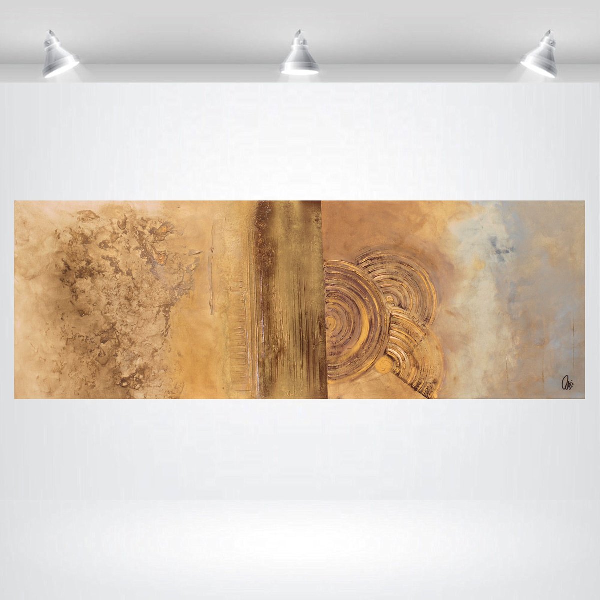 Abstract Acrylic Painting By Edelgard Schroer, 54 X 19, Golden Echoes, Original Artwork