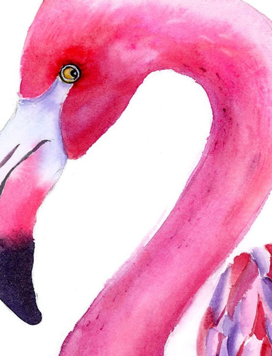 Pink Flamingo Watercolor ORIGINAL Painting