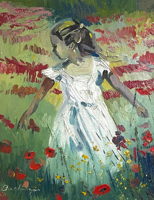 Little Girl in Poppies Field by Vahe Bagumyan