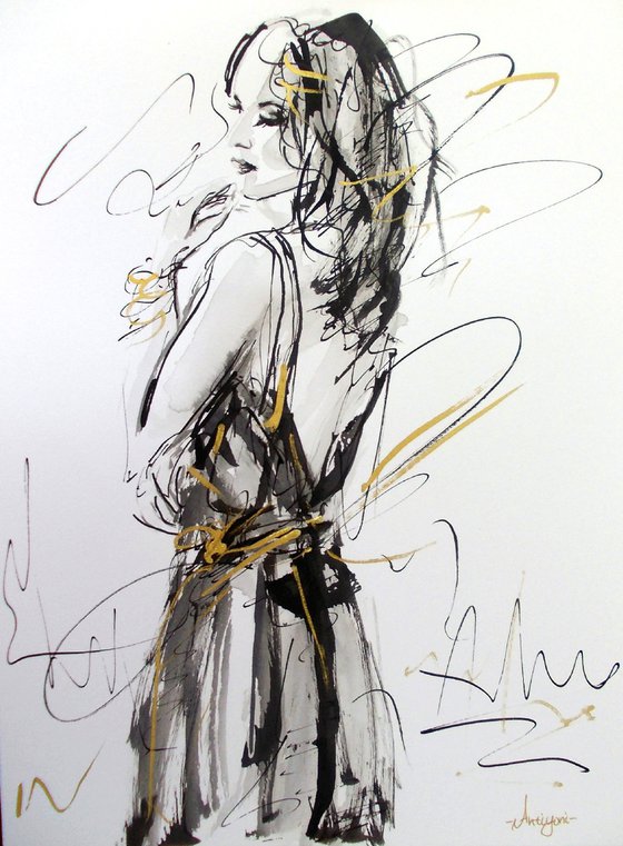 Woman  ink drawing series-Figurative drawing on paper