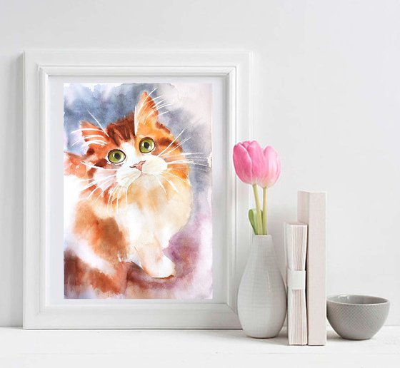 Fluffy cat watercolor