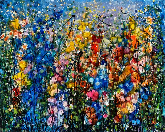 Grassland with Feelings -  Original Painting on Canvas influenced by Jackson Pollock's Style