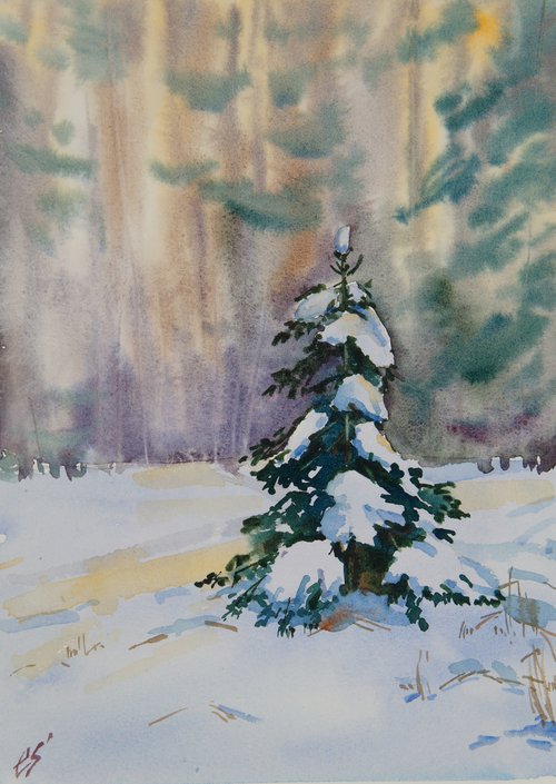 Christmas tree in the forest by Elena Sanina