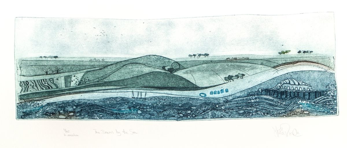 Heike Roesel The Downs by the Sea, fine art etching, edition of 45 in variation by Heike Roesel
