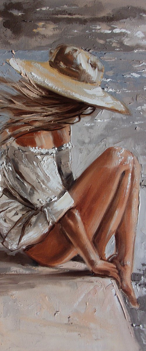 " TAKE ME THERE ... " SUN SKY SEA SAND liGHt  ORIGINAL OIL PAINTING, GIFT, PALETTE KNIFE by Monika Luniak