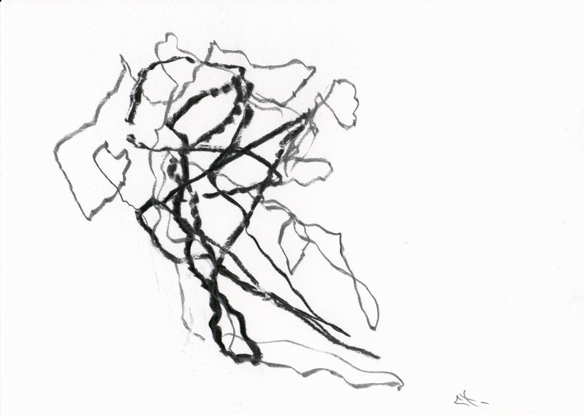 Abstract Botanical Charcoal Drawing By Lionel Le Jeune, 12 X 8", Tree, Original Artwork