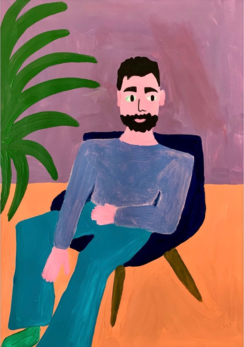 Urban And Pop Portrait Acrylic Painting By Aurora Camaiani, 14 X 20, Introverted Man, Original Artwork