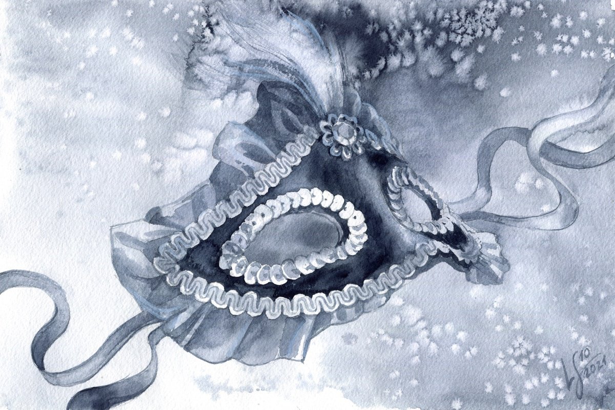 Photorealistic Still Life Watercolour By Svitlana Lagutina, 11 X 7", Masquerade Mask, Original Artwork