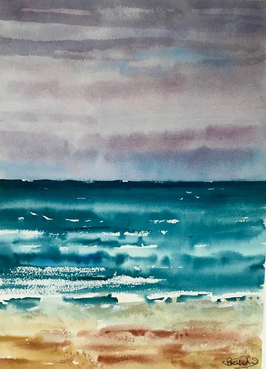 Abstract Landscape Watercolour By Brian Tucker, 10 X 14, The Beach, Original Artwork