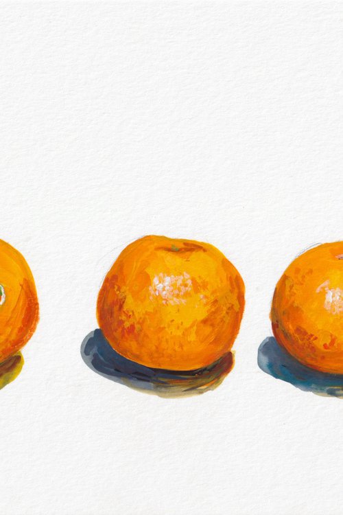 Tangerines in a line by Krystyna Szczepanowski