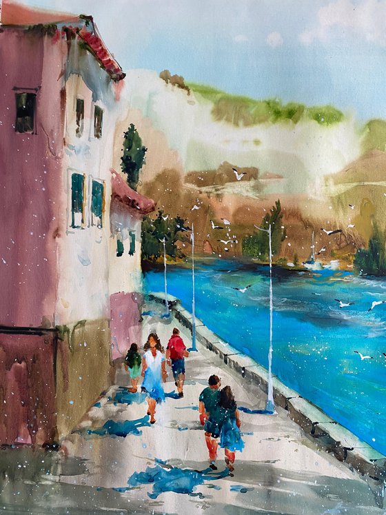 Watercolor "Sunny day. Balchik” perfect gift