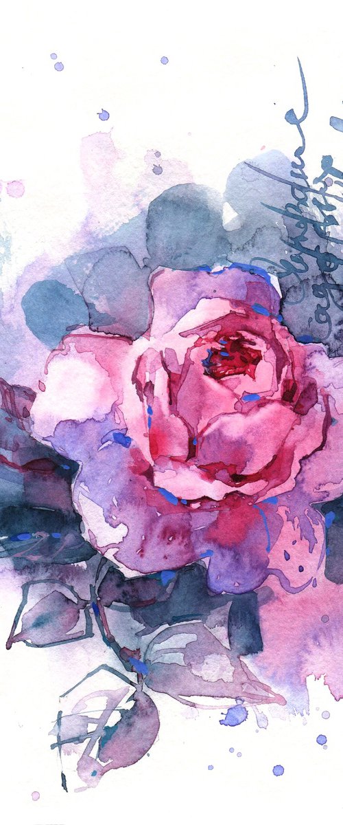 "Evening in the Garden" - Romantic watercolor sketch of a rose at dusk. by Ksenia Selianko