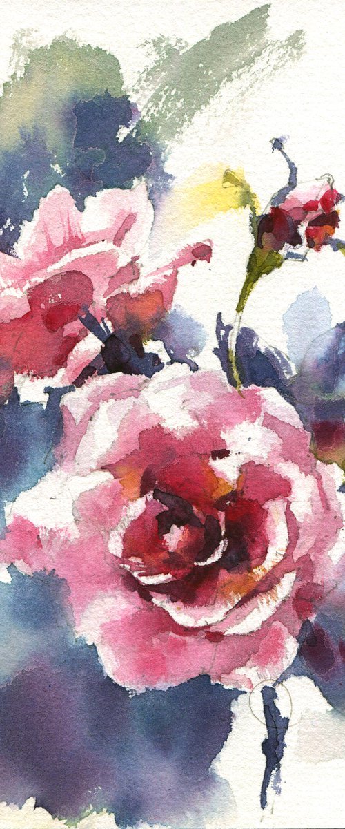 "Expressive red bouquet" original watercolor sketch small format by Ksenia Selianko