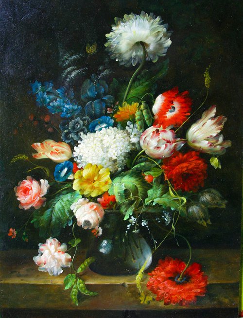 Still life floral , vegetable, butterfly by GOUYETTE jean-michel