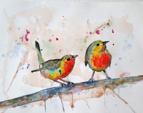 Colourful Garden Birds on branch