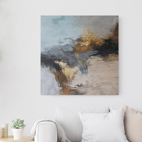 "Flight" Blue beige gray abstract acrylic art