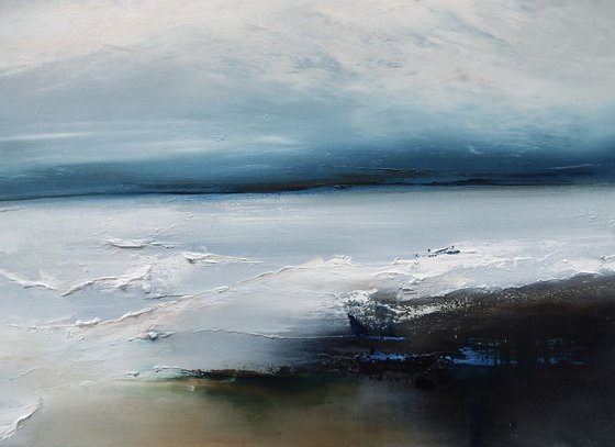 "The Prelude" abstract blue, white abstarct seascape painting 116cm x 89cm