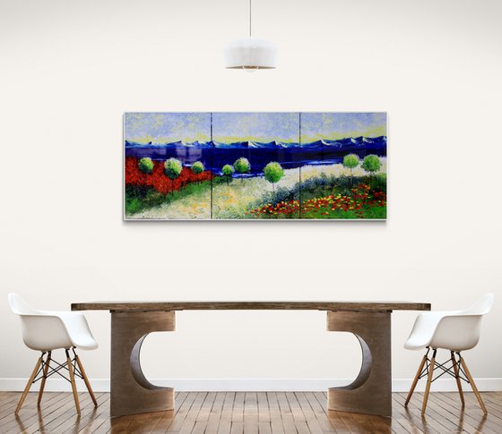 Colorful original oil painting on canvas landscape