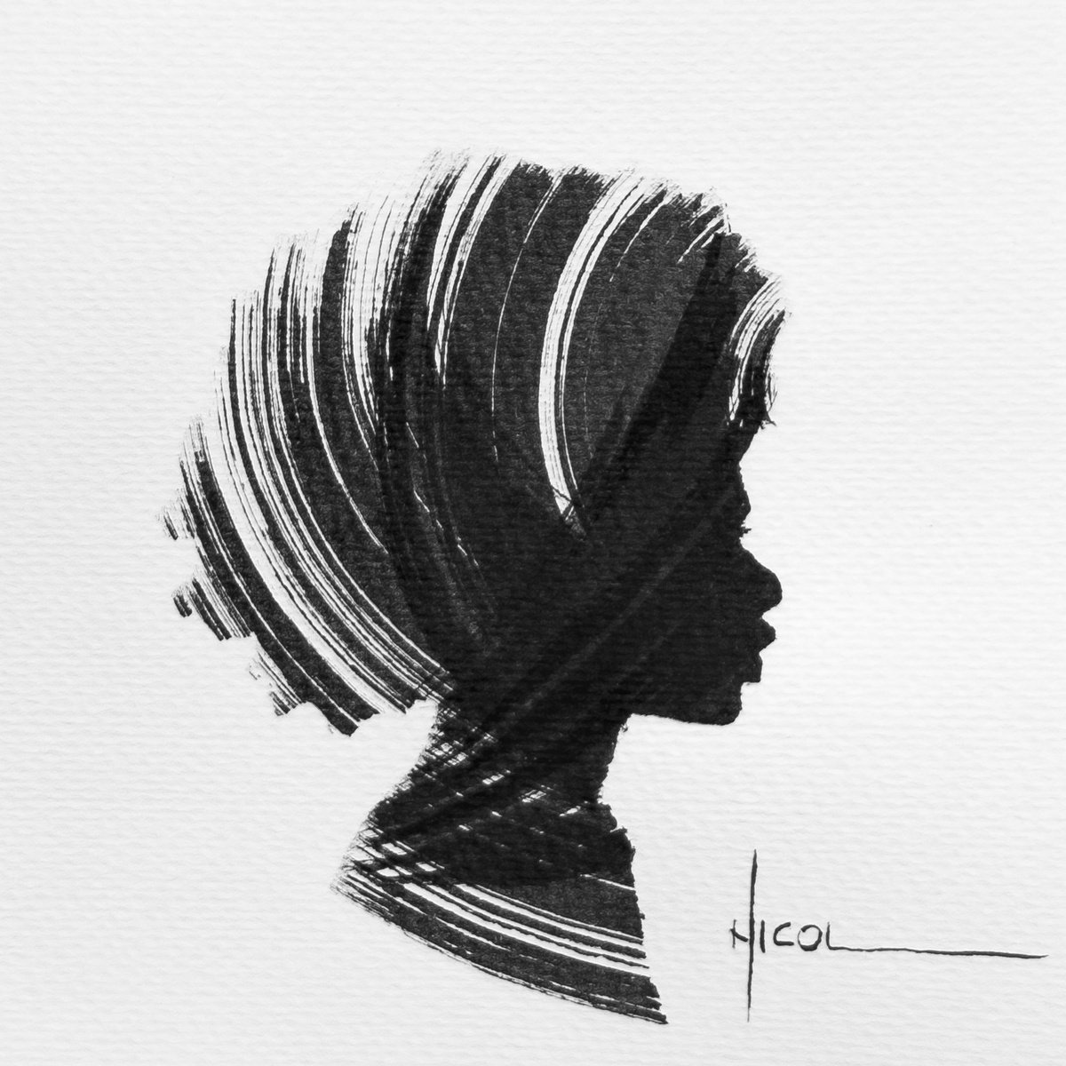 Expressive Portrait Ink Drawing By Nicol Vacaru, 6 X 6", Whisper Of Light, Original Artwork