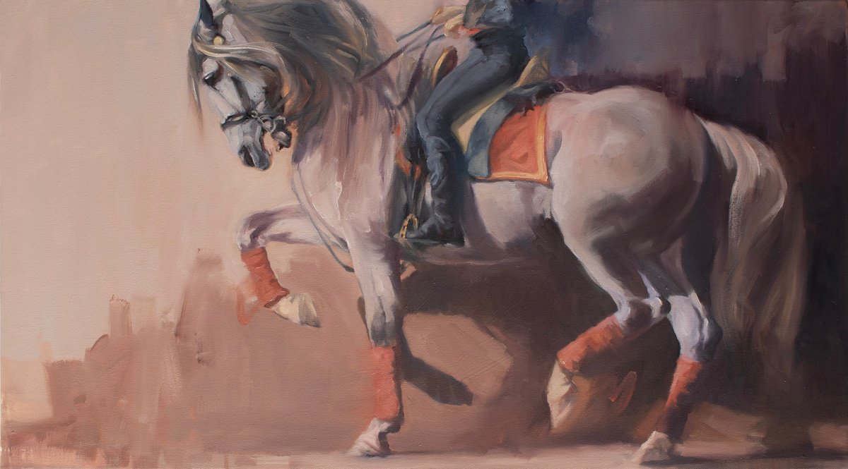 Expressive Animal Oil Painting By Zil Hoque, 40 X 22", Centaur Iv, Original Artwork