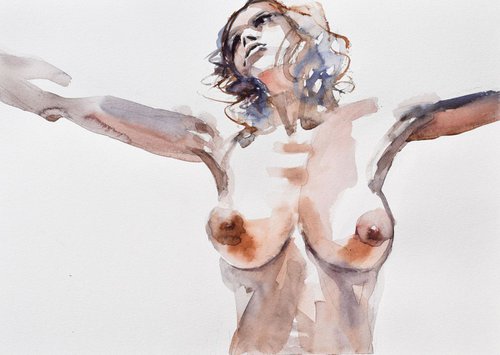 nude pose with raised hands. by Goran Žigolić Watercolors